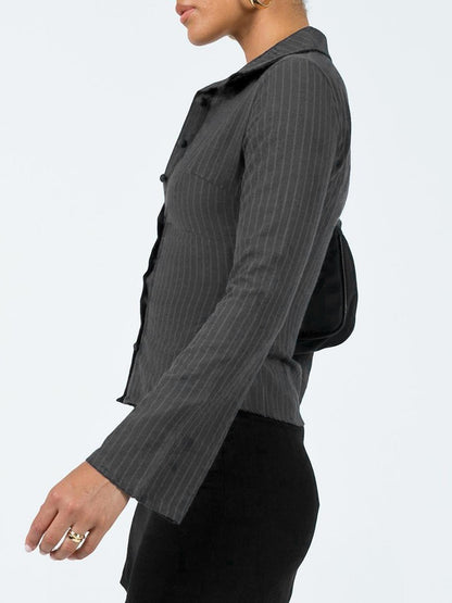 Ribbed Button-Up Knit Shirt