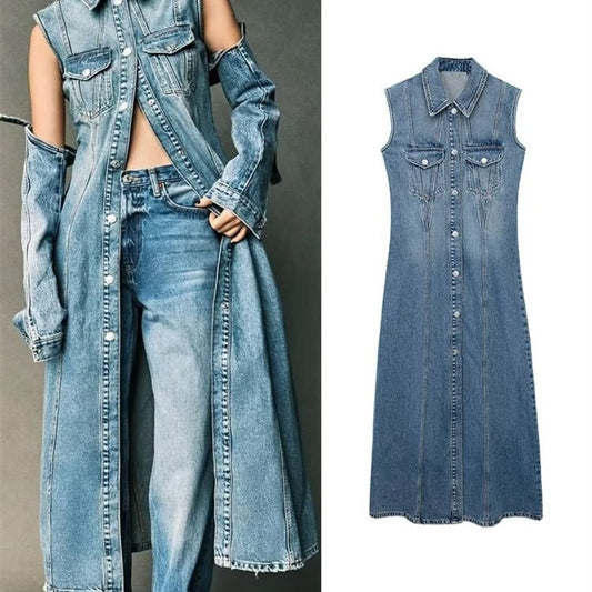 Chic Blue Sleeveless Denim Dress