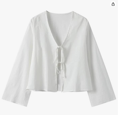Deep V-Neck Bell-Sleeve Top