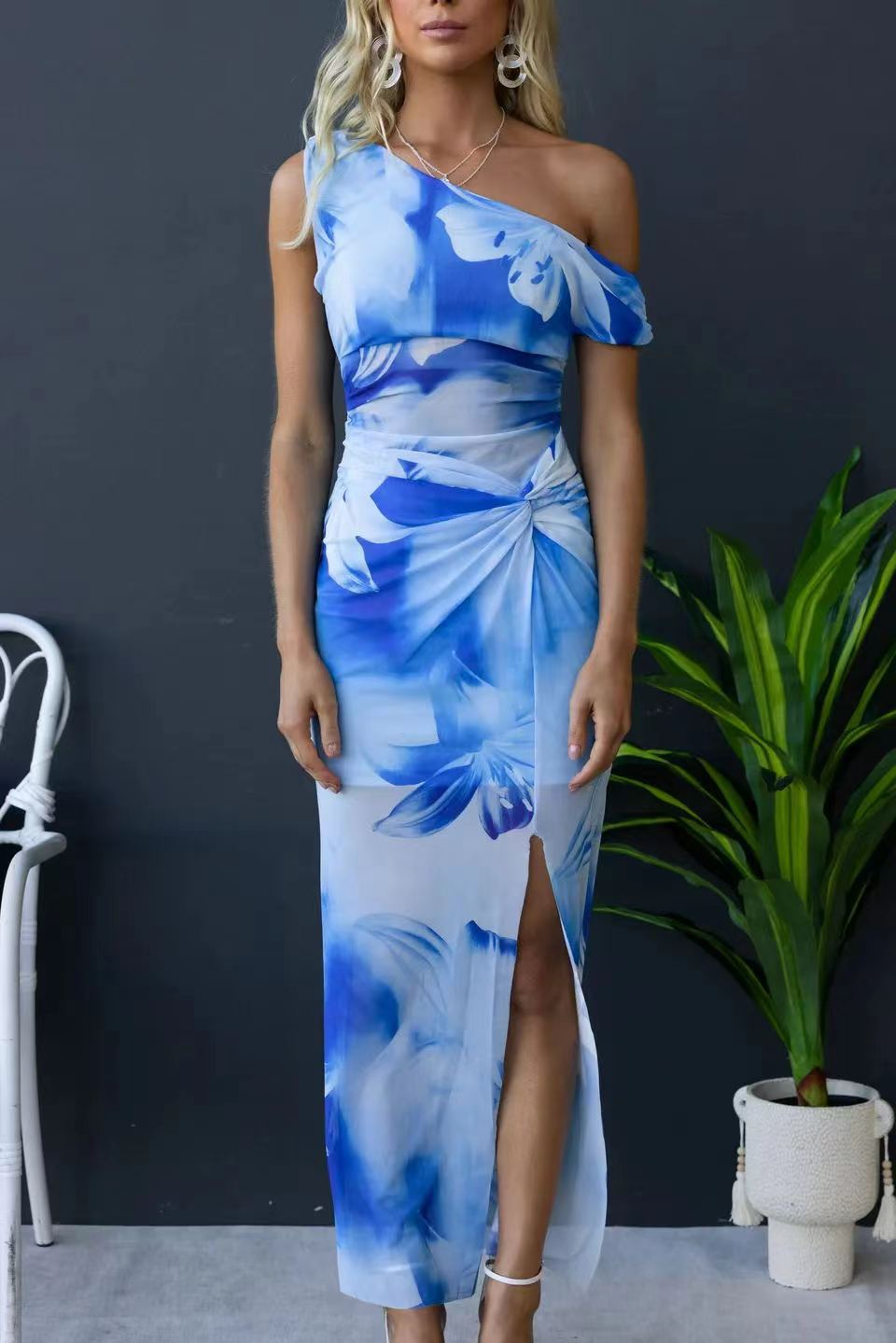 One-Shoulder Printed Dress