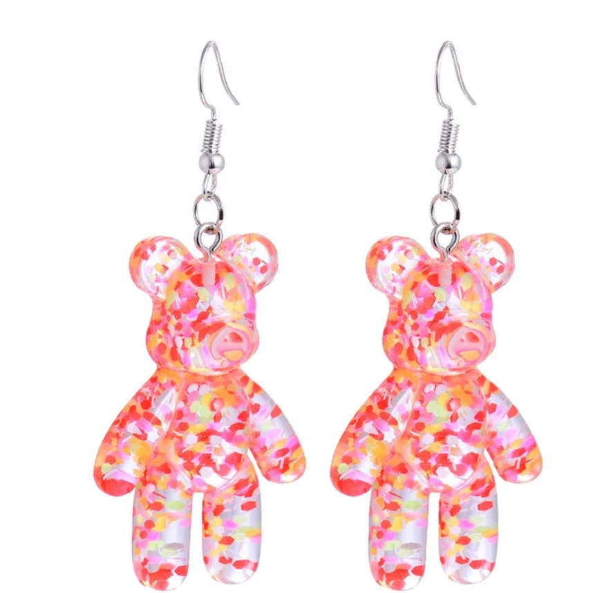 Glitter Gummy Bear Drop Earrings