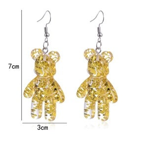 Glitter Gummy Bear Drop Earrings