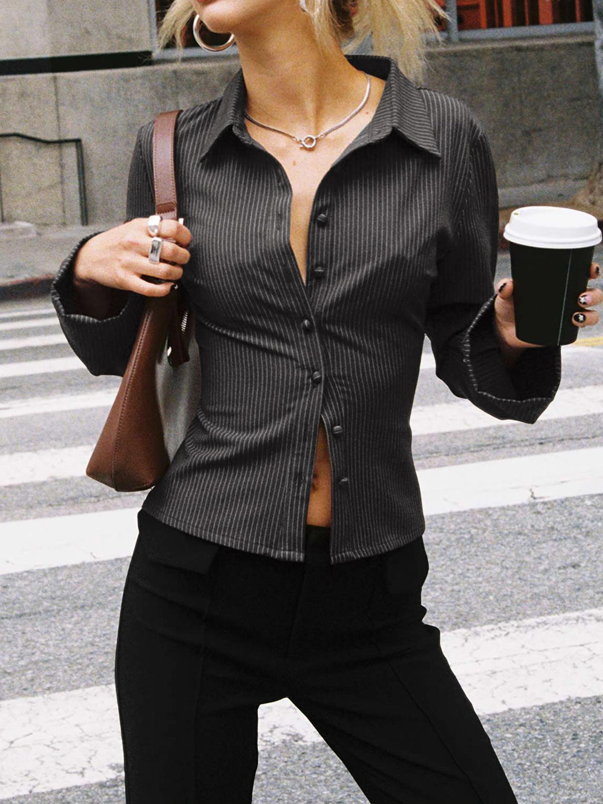Ribbed Button-Up Knit Shirt