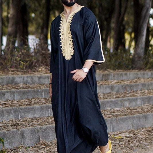Men's Black Long Thobe Robe