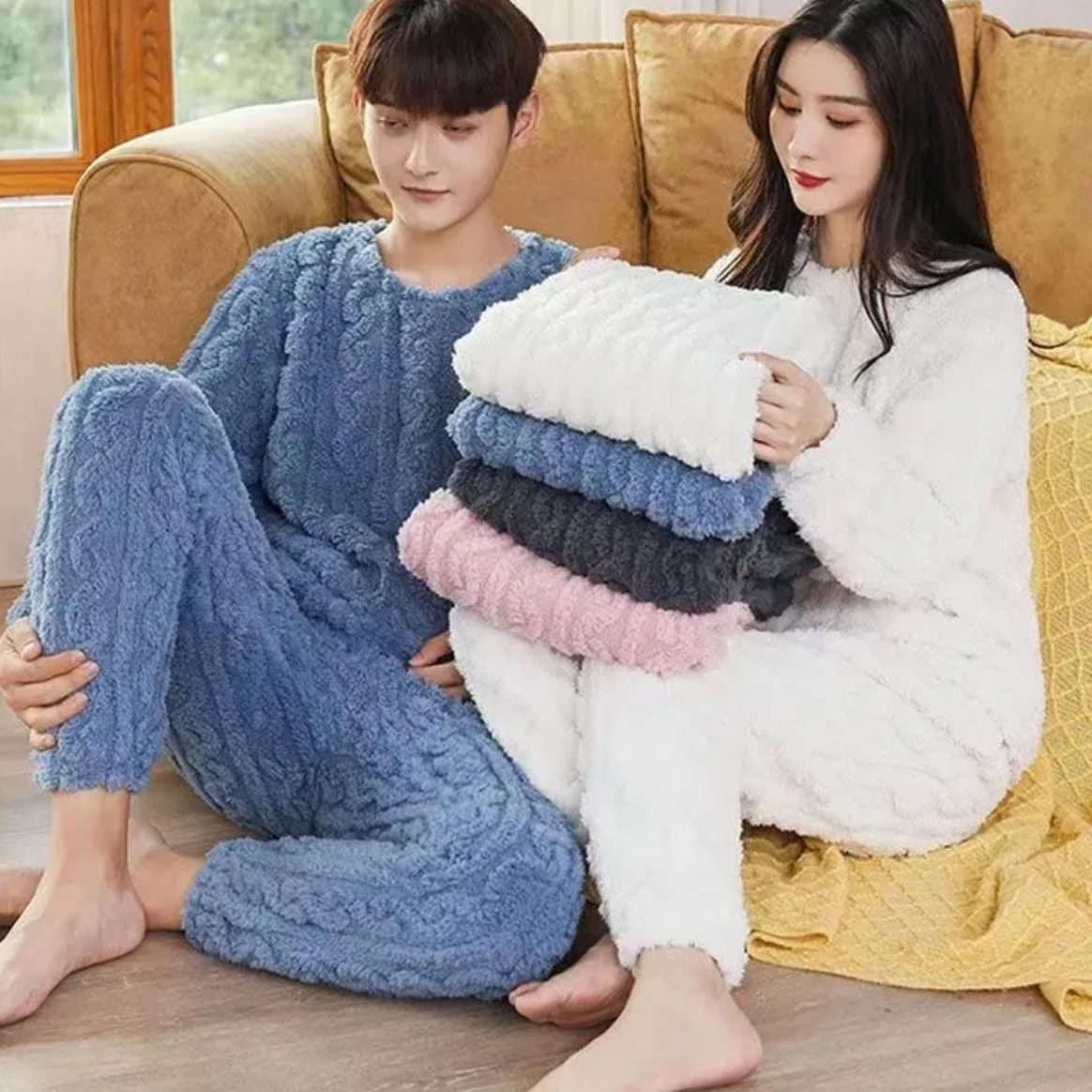 Coral Velvet Winter Pajama Set