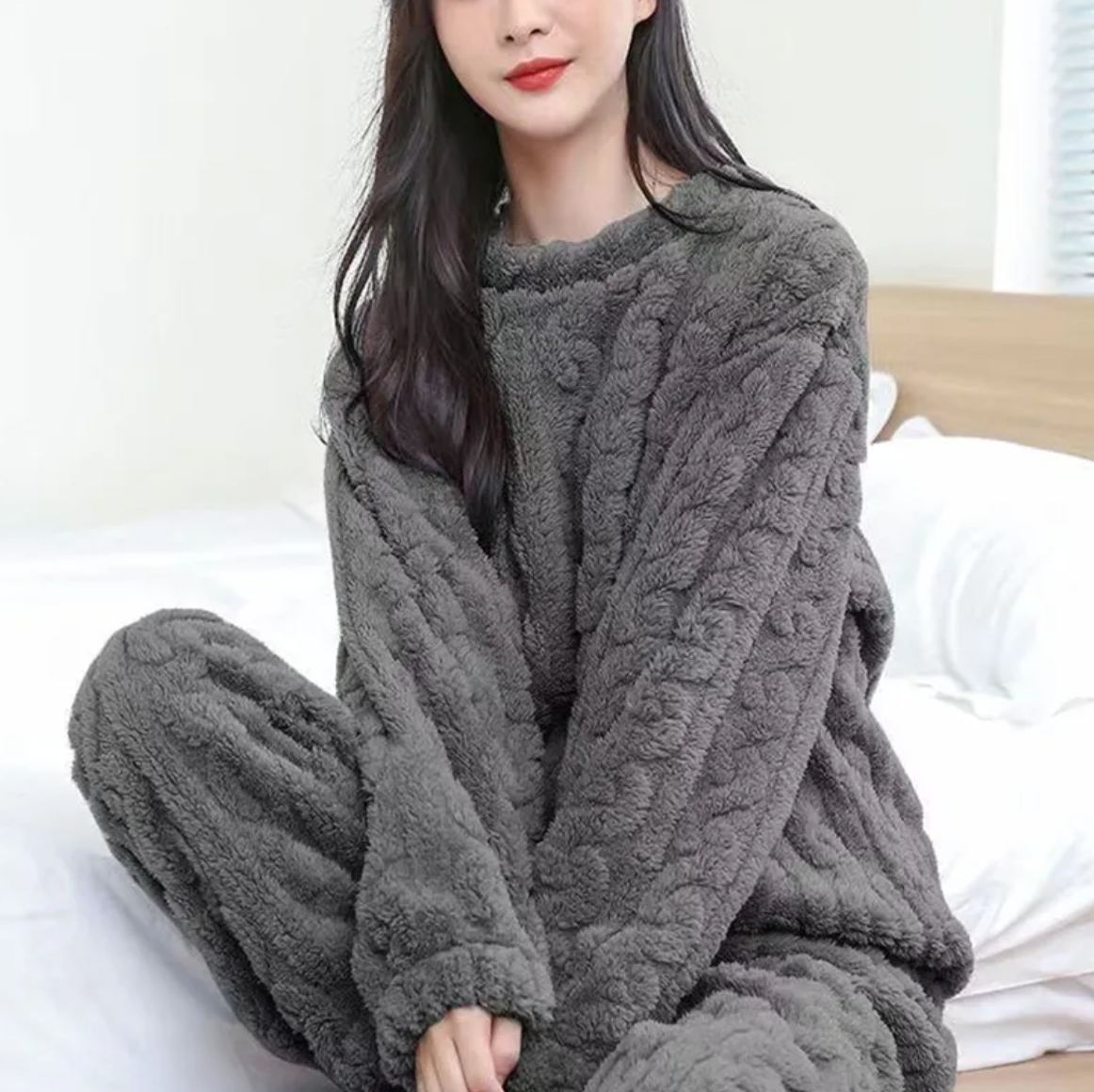 Coral Velvet Winter Pajama Set