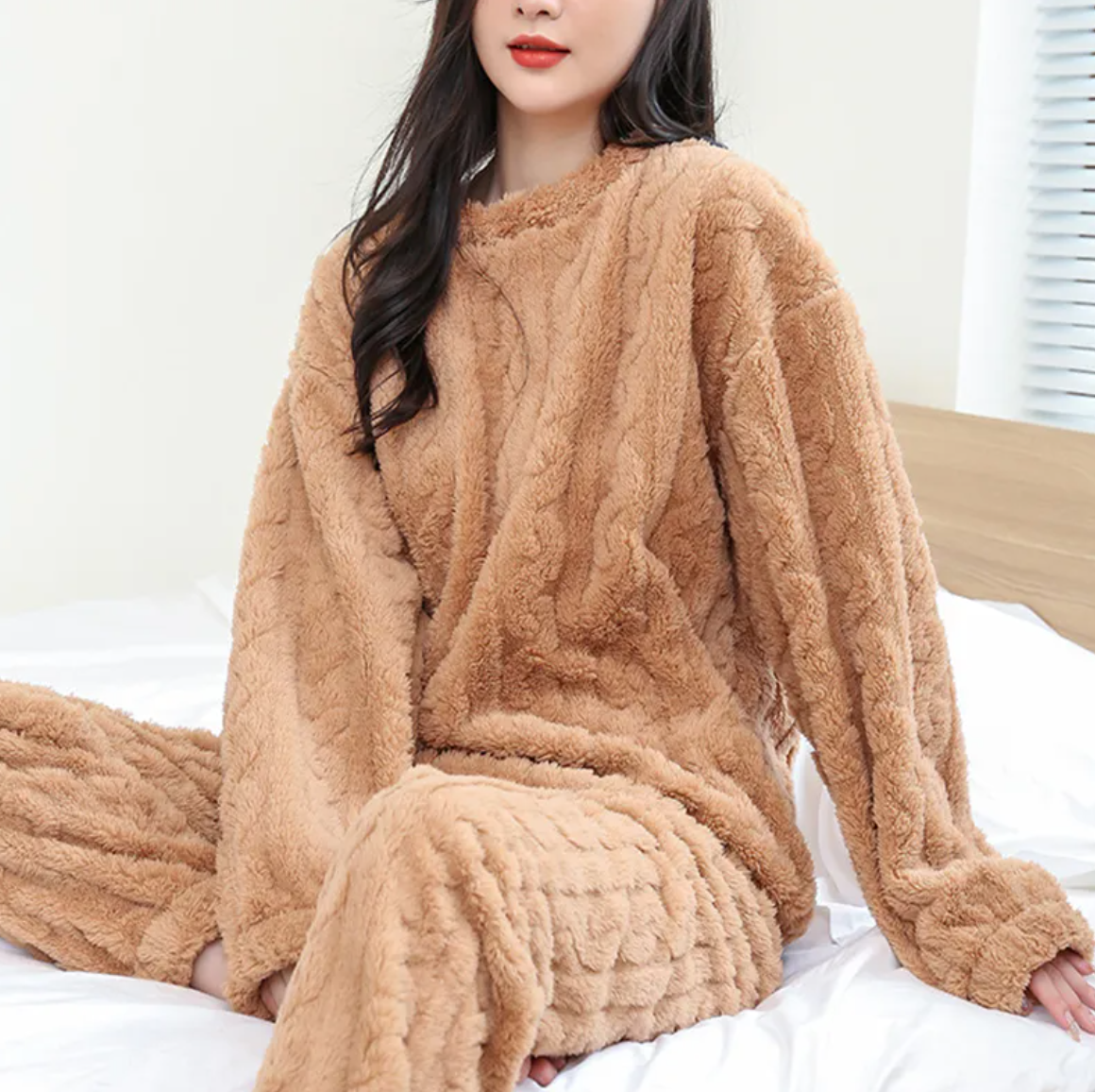 Coral Velvet Winter Pajama Set
