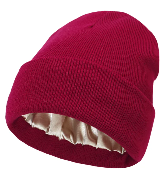 Satin-Lined Cozy Knit Beanie