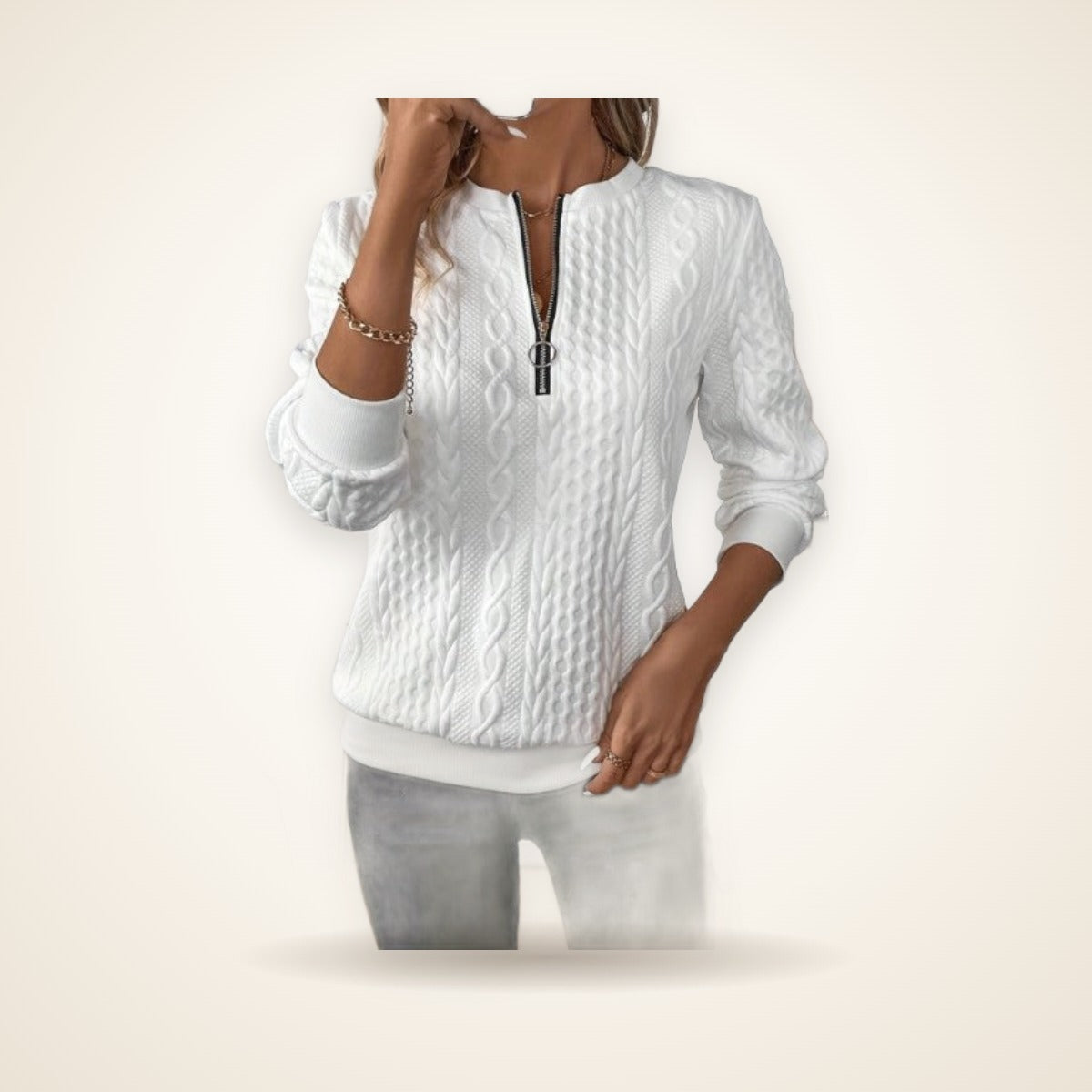 Cable-knit quarter-zip top